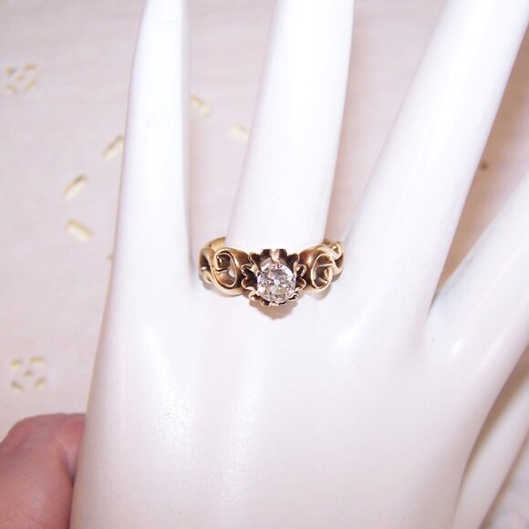 Antique Victorian 14K Gold .50 CT Old Mine Cut Diamond Engagement Ring - Size 7 - Picture 3 of 9